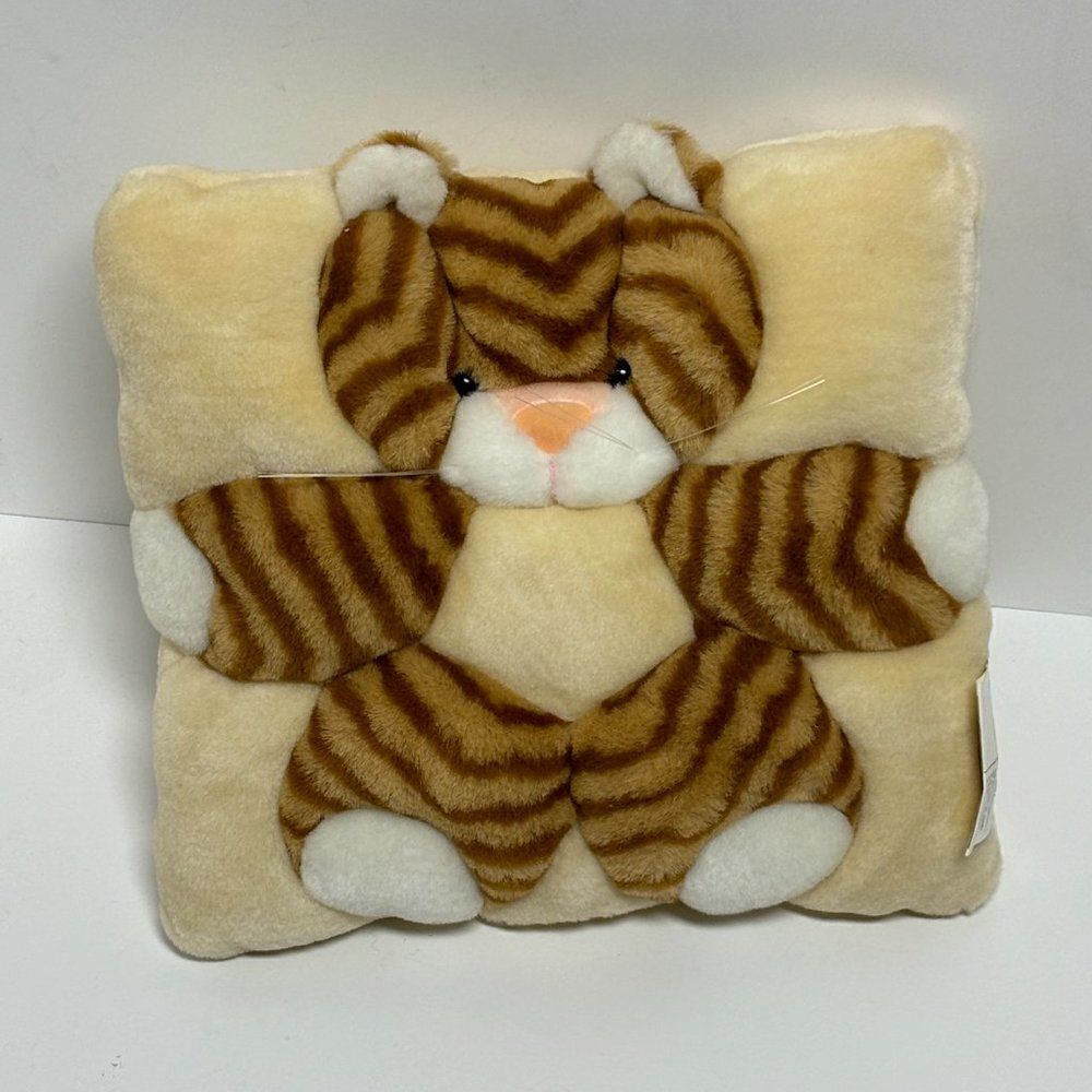 Vintage TWIE Brown Tabby Cat‎ Plush Animal Square Pillow Angel Toy Corp 1998